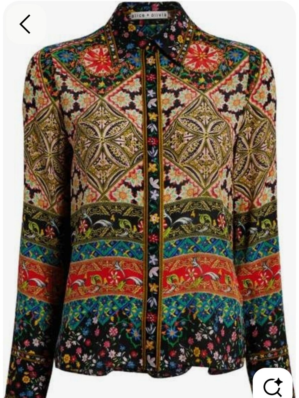 100% Silk ALICE + OLIVIA Willa Mixed Print Blouse